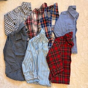 Lot of 7 Baby Boy Buttons Down Cotton Long Sleeves Shirts Size 24m